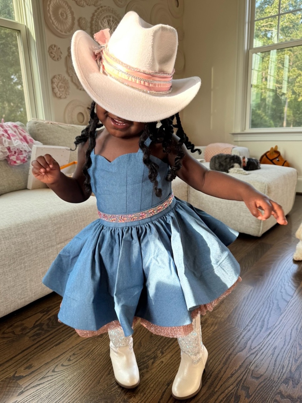 Custom made pageant dress/holiday/party dress- Denim.